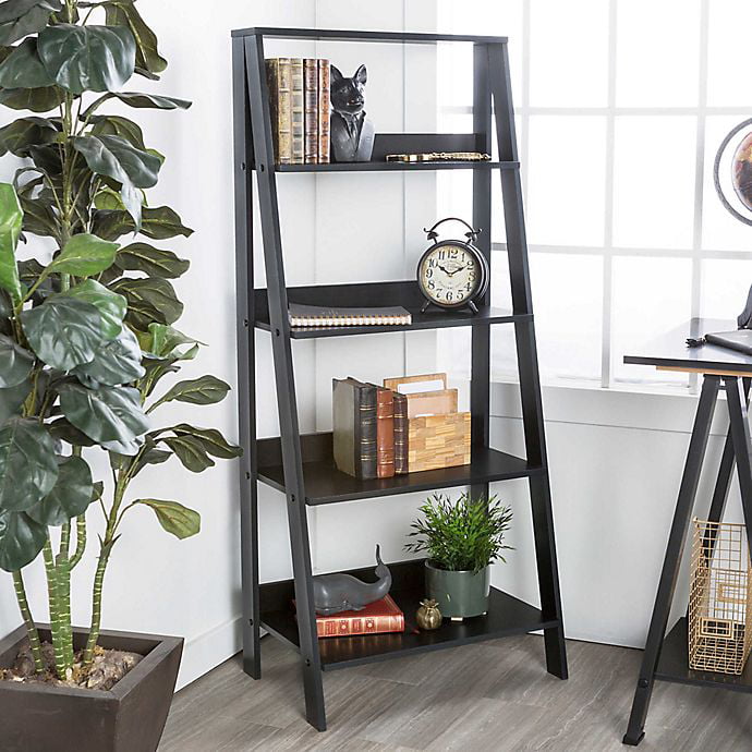 Modern Wood Ladder Bookshelf Measures, 55 In White Wood 4 Shelf Ladder Bookcase With Open Back