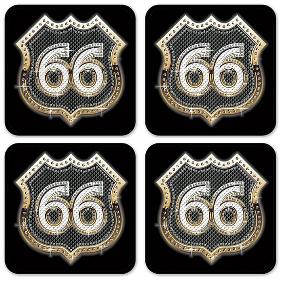 Vinyl Drink Coasters - Set of 4 - Route 66 Bling (gold)