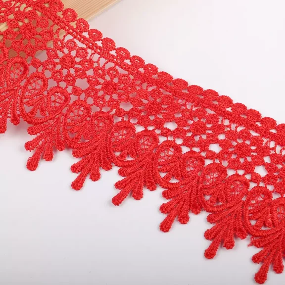 Namzi 5 Yard Floral Lace Edge Trim 9cm Wide Ribbon Edging Trimmings Wedding Dress Embellishment-Red