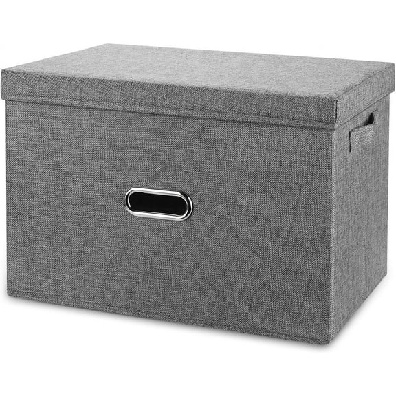 Large Linen Collapsible Storage Bins with Removable Lids and Handles, Washable Storage Box Containers Baskets Cube