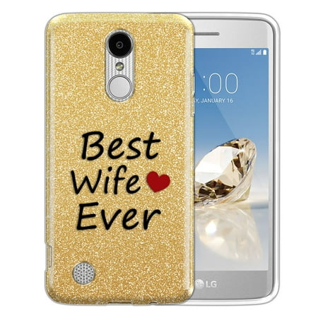 FINCIBO Gold Gradient Glitter Case, Sparkle Bling TPU Cover for LG Aristo MS210, Best Wife (Best Of Bling Bling)