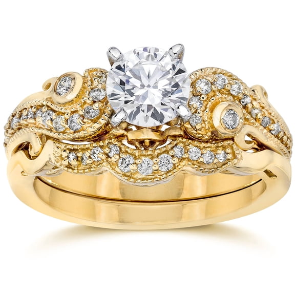 Pompeii Emery 3/4Ct Vintage Diamond Engagement Wedding Ring Set 14K Yellow Gold (H/I,I1)