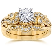 Pompeii Emery 3/4Ct Vintage Diamond Engagement Wedding Ring Set 14K Yellow Gold (H/I,I1)