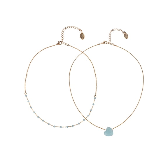 Time and Tru Goldtone 2-Row Amazonite Beads and Heart Necklace