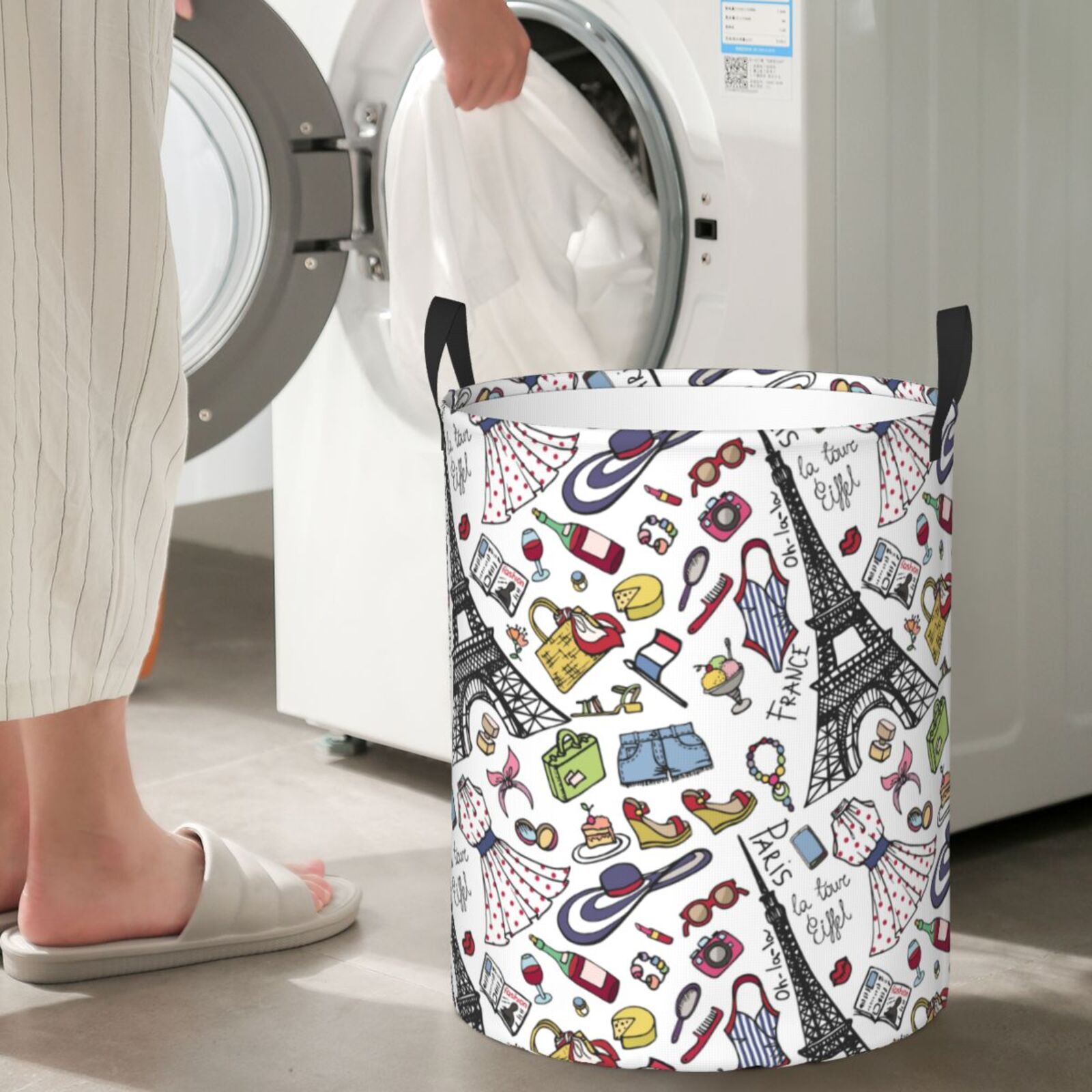 Large Laundry Basket with Handles - Eiffel Tower Fancy Kids Baby Dirty Clothes Laundry Hamper for Bedroom Aesthetic