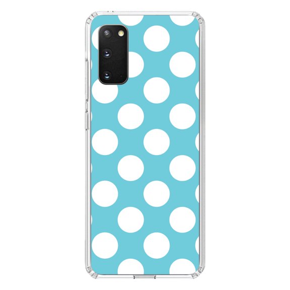 DistinctInk Clear Shockproof Hybrid Case for Galaxy S20 PLUS / 5G (6.7" Screen) - TPU Bumper, Acrylic Back, Tempered Glass Screen Protector - White & Blue Polka Dots