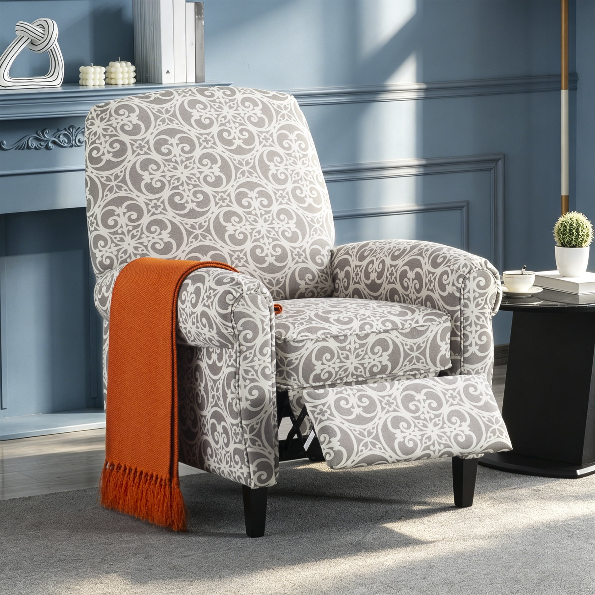 Gewnee 33.46" Manual Push Back Recliner Chair,Modern Reclining Chair With Printed Linen Fabric Upholstery,Single Chair for Living Room,Office,Bedroom.Gray