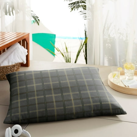 Humble and Haute Sunbrella Grey Tartan Plaid Indoor/ Outdoor Lumbar Floor Pillow - 35 x