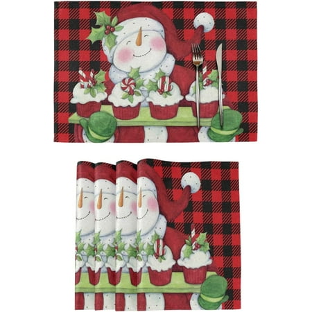 

Christmas Snowman Placemats Set of 4 Buffalo Plaid Winter Table Mats Burlap Placemat Washable Non-Slip Heat Resistant Place Mats for Party Kitchen Dining Decorations 12 X 18 Inch