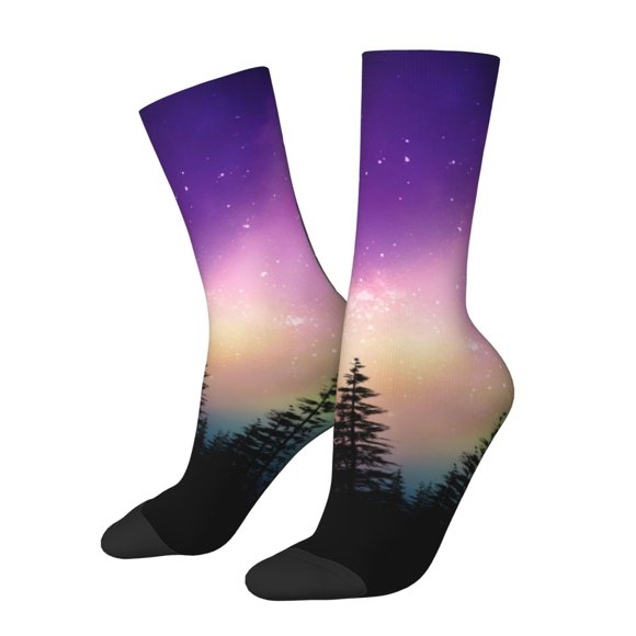 Saiise Northern Lights Print Unisex Crew Socks, Casual and Athletic Socks, Breathable Running Socks for Adults