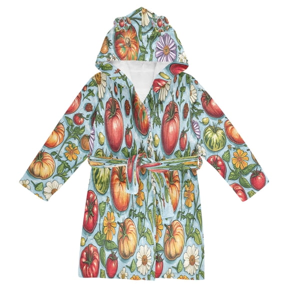 FORMRS Niños Bathrobe Unisex Hooded Robe Soft Plush Pajamas Sleepwear, Size 2-3T, Floral Tomatoes