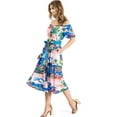 thumbnail image 2 of Flying Tomato Women's Off Shoulder Tropical A-Line Midi Tea Dress (Small, Blue), 2 of 5