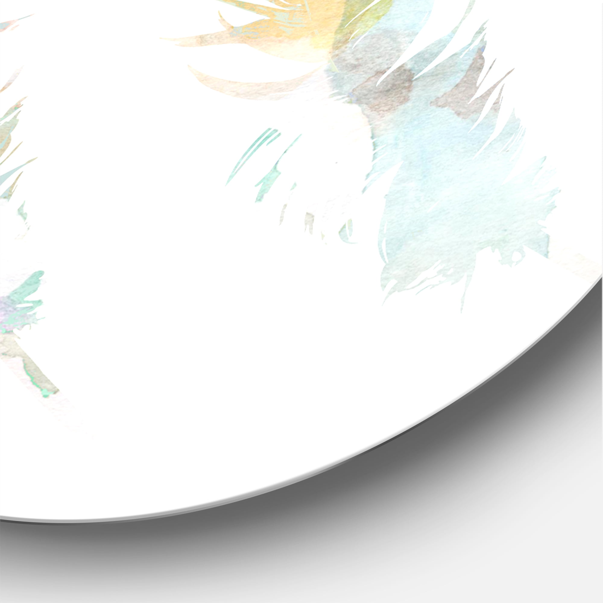 Designart 'Vibrant Boho Art Feather In Rustic Bright Colors' Bohemian & Eclectic Circle Metal Wall Art 11x11 - Disc of 11