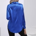 thumbnail image 4 of DuoJiaJ Womens Soft Satin Silk Button Down Shirts for Women Silky Long Sleeve Work Shirt Dress Blouses Tops Blue L, 4 of 4
