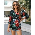thumbnail image 7 of Nlife Women Floral Blouse for Women Hawaiian 3/4 Sleeve Top Tropical V-Neck Casual Shirt with Button Details, 7 of 7