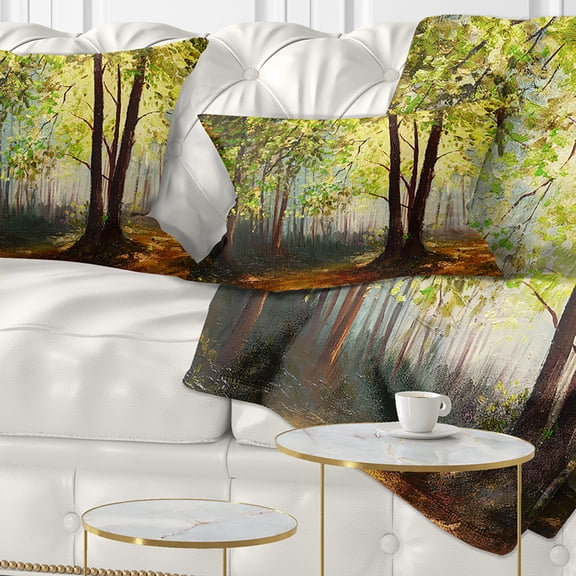Designart Summer Forest - Landscape Printed Throw Pillow - 12x20