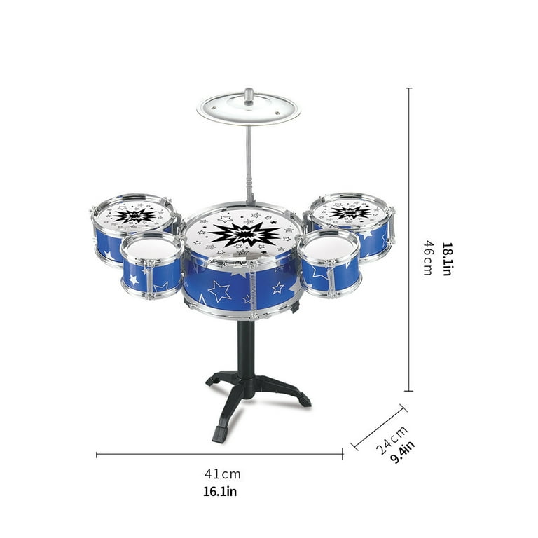 Toy Instrument Mini Jazz Drum Set For Kids 5 Drums 2 Drumsticks Ideal Gift Toy For Kids Teens Pool Toys For Toddlers 1 3 Plastic Blue