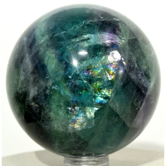 2.1" Rainbow Tri-Color Fluortie Gemstone Sphere Purple Blue Green Natural Crystal Mineral Ball - China   Plastic Stand