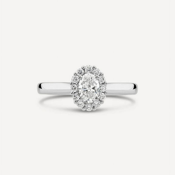 Brig Jewel Oval Cut 2 Ct VVS1/D Diamond Solitaire Ring - 14K White Gold Plated Halo Ring - Elegant Wedding Engagement Ring - Bridal Fancy Anniversary Rings