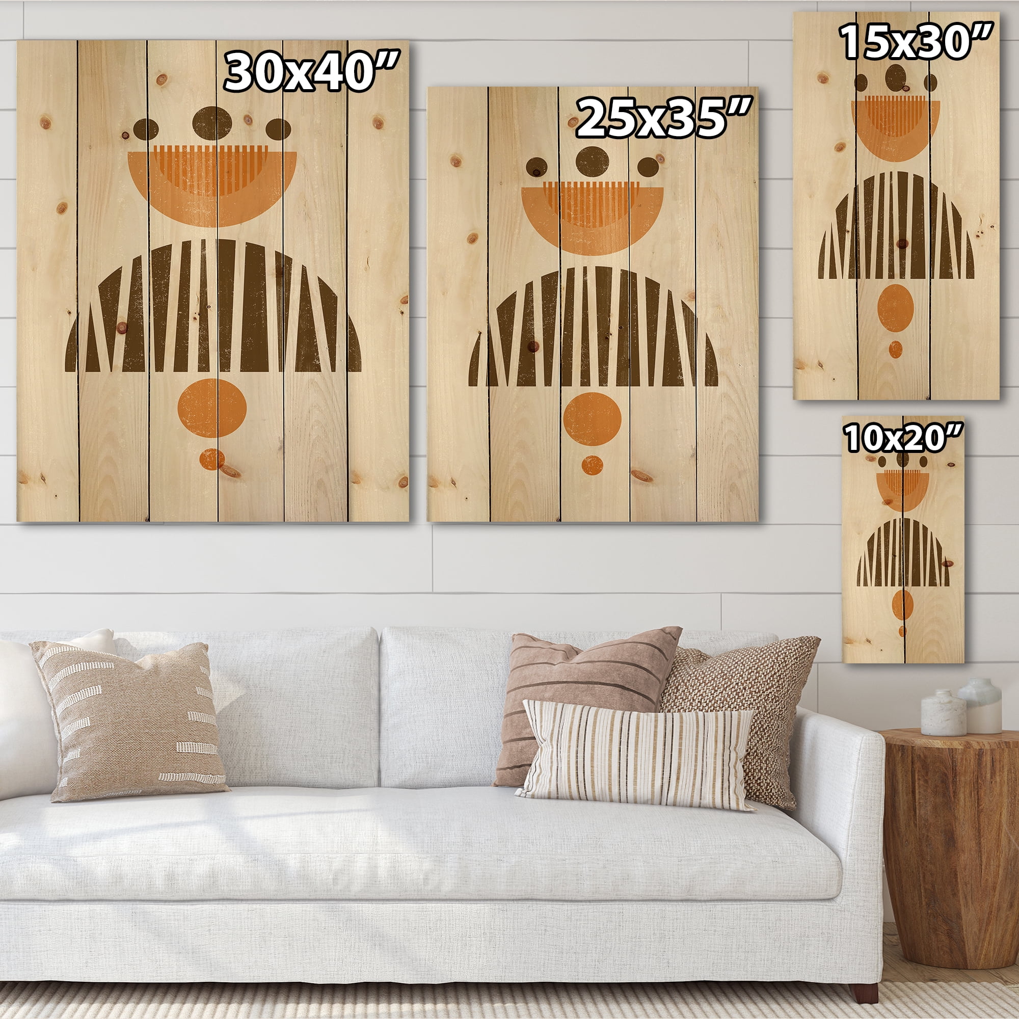 Designart 'Abstract Minimal Moon and Sun In Earth Tones IV' Modern Print on Natural Pine Wood
