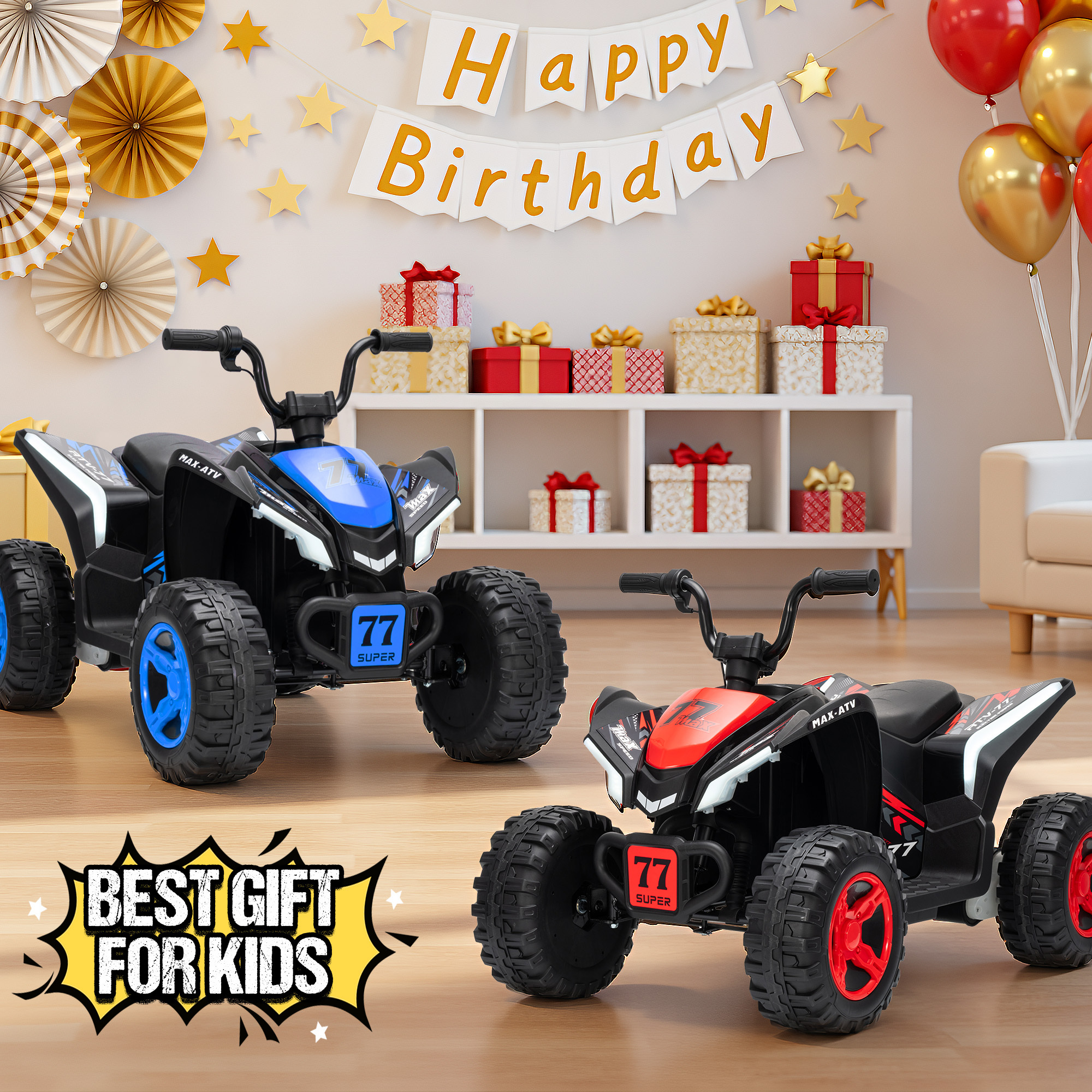 Kids ATV 4 Wheeler, Two Seater 24V Ride On Toy for Big Kid w/Unique LED Light, Music, Wireless, Story, 24 Volt Ride on Car Electric Quad for Boys Girls, Red