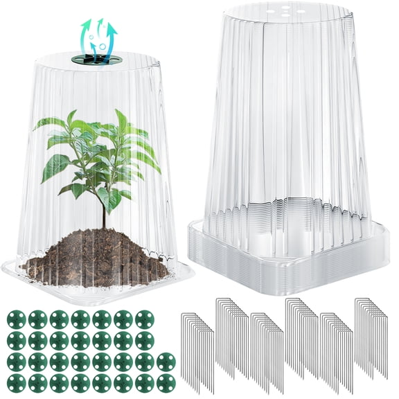 Aovky 30 Pack Garden Cloches for Plants, 9.44" x 7.48" Reusable Plant Covers with Adjustable Rotary Vent, Protect from Animals Snails Birds, Frost Protection Mini Greenhouse