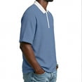 thumbnail image 4 of BVnarty Men's Summer Waffle Knit Raglan Short Sleeve Zip Collar Top Casual Street Outdoor Daily Leisure Fashion Shirt Light Blue XXL, 4 of 7