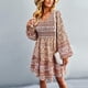 thumbnail image 2 of Vestido con estampado floral, vestido largo con escote en V y mangas abullonadas Vestido con escote en V y mangas abullonadas Uso práctico, 2 of 6