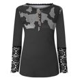 thumbnail image 4 of ICHUANYI Liquidación Mujeres Casual Impresión Botones Manga Larga Encaje Patchwork Slim Blusa Camiseta Tops ICHUANYI WER202308245524, 4 of 8