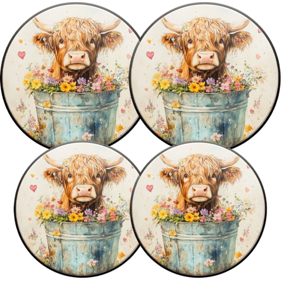 Gas Stove Burner Cover,Electric Stove Top Protector,Easy to Clean,Highland Cow with Flowers in a Bucket in Watercolor