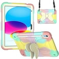 thumbnail image 2 of Dteck Shoulder Strap Case for iPad 10th Gen 10.9 inch 2022,iPad 11-inch (A16) 2025 Heavy Duty Rubber Case Butterfly Wings Kickstand with Pencil Holder Kids Girls Shockoroof Cover,Colorful/Rosegold, 2 of 7