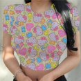 thumbnail image 1 of RWJDXD Chemises Décontractées d'Été pour Femmes Mode Urbaine Manches Courtes Crop Tops Imprimé Chat Hello Kitty Col Rond Ajusté T-Shirts, 1 of 5