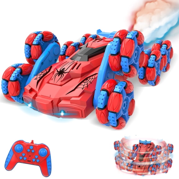 Tucraew Spider RC Stunt Car, 8-Wheel Double-Sided 2.4GHz Remote Control Vehicle with Mist Spray, LED Lights & Music, All-Terrain Drift Toy for Boys