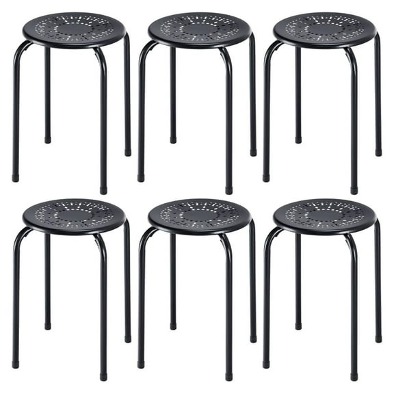 Round Steel Stool Set of 6 Stackable 17.5-Inch Backless Nesting Stool with Metal Frame, X-Shape Connection & Non-Slip Feet Plastic Stool for Home, Office, Classroom Flexible Seating(Black)