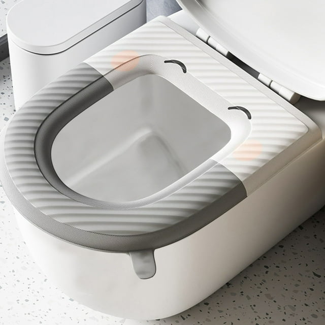 Funda de Asiento de Inodoro Gris Lavable de Poliéster | Asa para Fácil Instalación y Extracción | Diseño En Forma de o Ideal para Viajes | Tamaño: 38 X 40 X 3 Cm | 1 Unidad