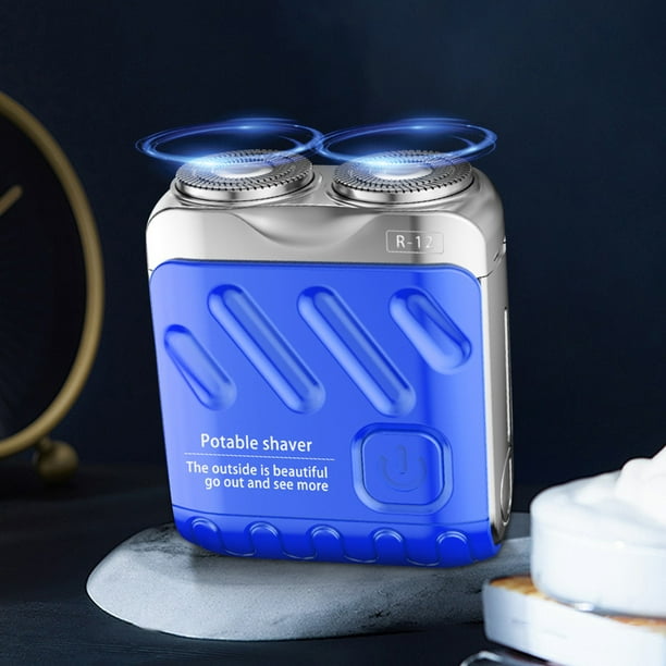 Afeitadora de equipaje R-12 azul, afeitadora de viaje, afeitadora eléctrica portátil para hombres, afeitadora eléctrica mini de doble cabeza magnética