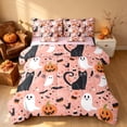 thumbnail image 2 of Homewish Halloween Ghost Black Cat King Bedding for Girls, Pumpkin Bats King Bed in a Bag, Light Pink Black, Pink Reversible 7 Pieces, 2 of 7