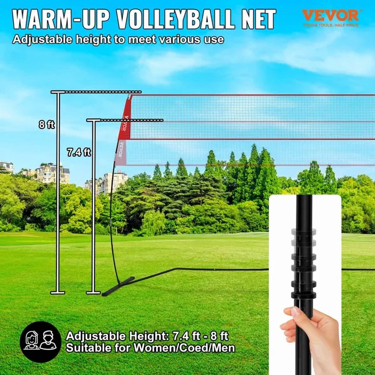 Freestanding Adjustable Height Volleyball Training Net Indoor Outdoor Portable with Carrying Bag Professional Practice Trainer for Hitting Serving Drills
