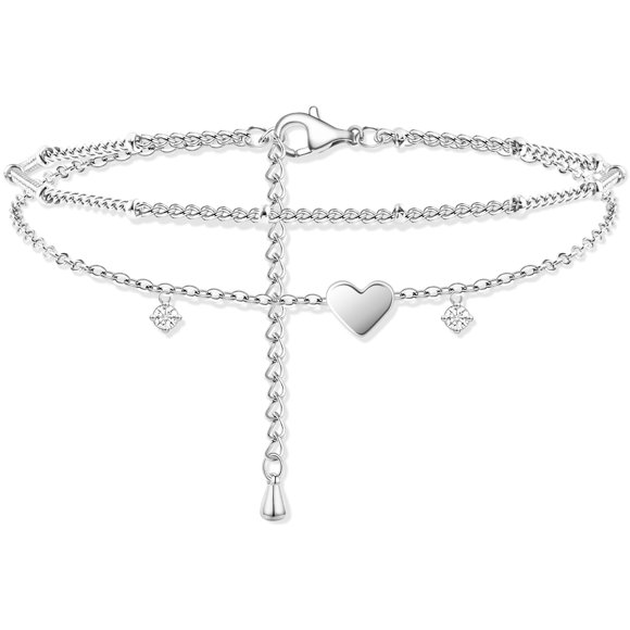 Pulsera Poxtex Corazón para Tobillo Impermeable de Plata con Circón