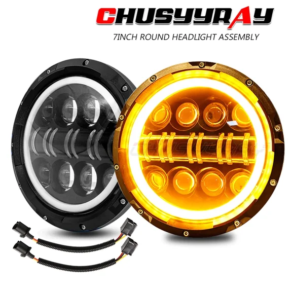 For Chevy C10 K10 K20 K5 Headlights 1975 1976 1977 1978 1979 1980, 7 Inch Round Led Headlight Assembly w/High Low Beam DRL Turn Signal Lights