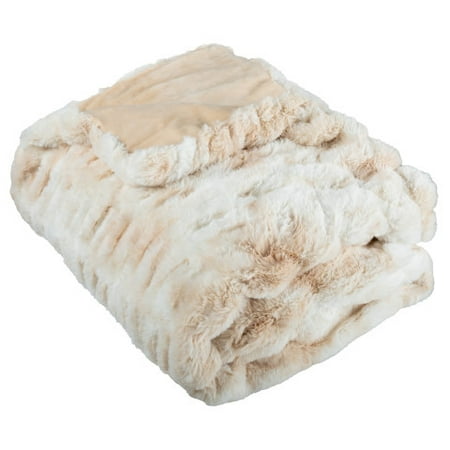 Lavish Home 60x80 Ruched Jacquard Faux Fur Blanket for Sofas and Beds  Cream