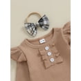 thumbnail image 6 of Wassery Infant Girls Fall Outfits Clothes 3M 6M 9M 12M Baby Girls Long Sleeve Ribbed Romper Bow Skirt Headband Set 3PCS Casual Autumn Clothing for Newborn Girls, 6 of 9