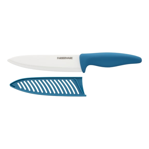 Farberware Professional 6-inch Ceramic Chef Knife with Teal Blade Cover and Handle