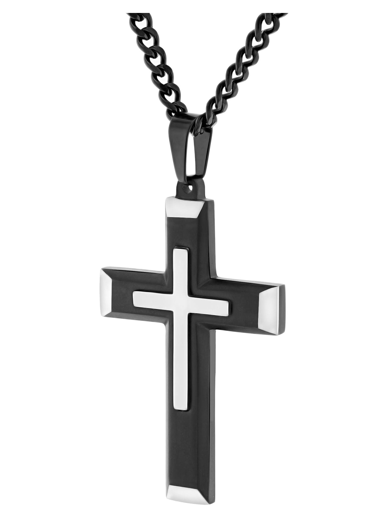 Believe by Brilliance Men’s Stainless Steel Two Tone Stacked Cross Pendant Necklace Chain