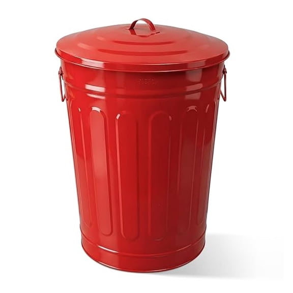 Metal Trash Can with Lid 13 Gallon, Decorative Outdoor Trash Can Heavy Duty Galvanized Metal Bucket with Lid for Garage Workshop Storage Farmhouse, Red