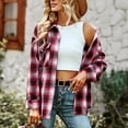 thumbnail image 2 of Woman Plaid Collared Shirt, Two Pockets Button Down V Neck Top Comfortable Button Cuffs  For Work For Autumn Red,Khaki,Green,Black White, 2 of 8