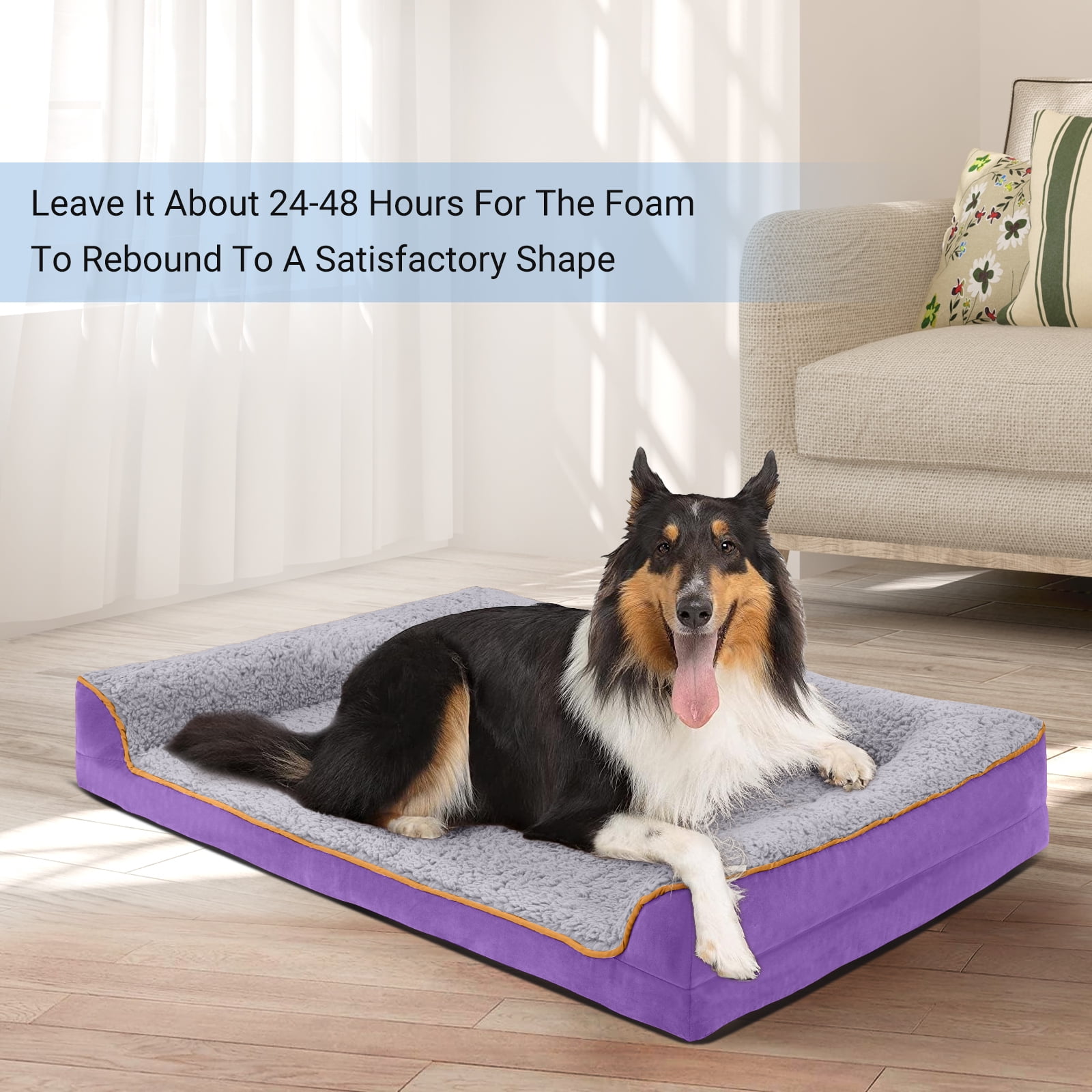 PayUSD Dog Bed for Large Medium Small Dogs Orthopedic Dog Sofa Bed Non Slip Pet Couch with Removable Washable Cover Supportive Egg Crate Foam S to XL, Gray and Purple