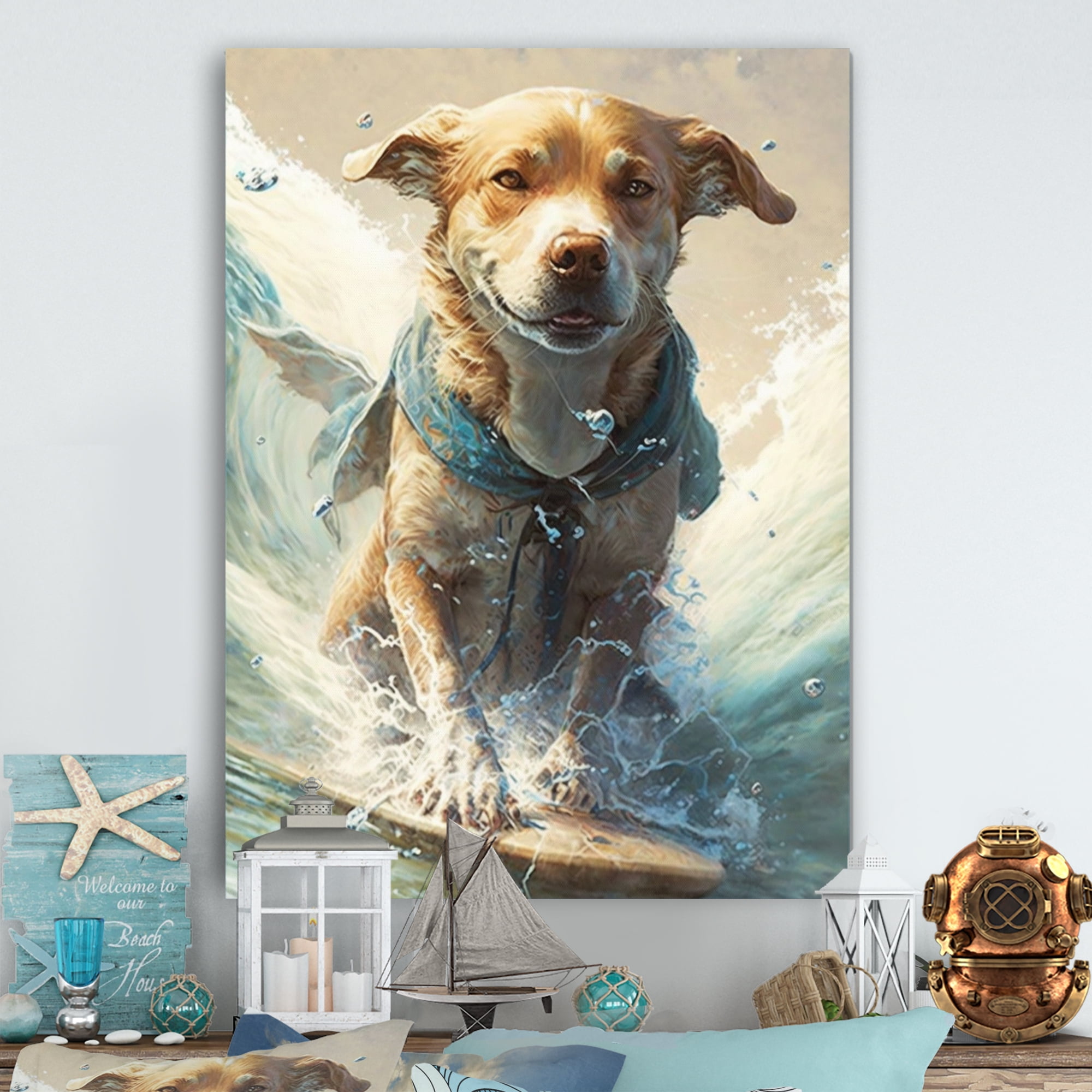 Designart Dog Surfing II Canvas Wall Art