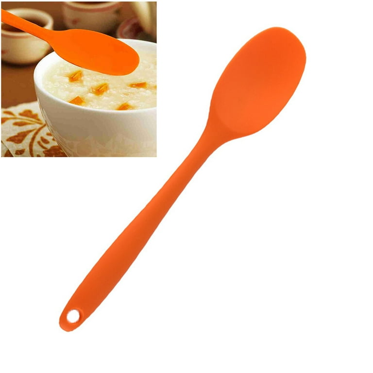 Silicone Soup Spoon Long Handle Nonstick Kids Scoop Food Serving Spoon  (Orange)