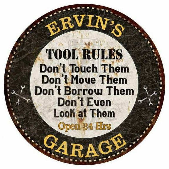 ERVIN'S Garage Rules 14" Round Metal Sign Garage Bar Wall Decor 100140013163